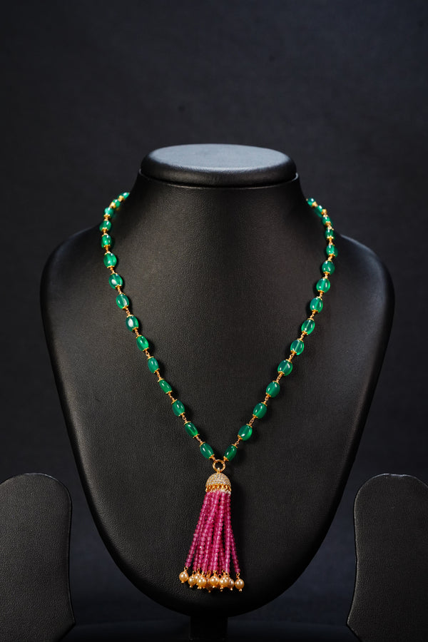 Ivika Onyx Locket Necklace with Pink Tassels