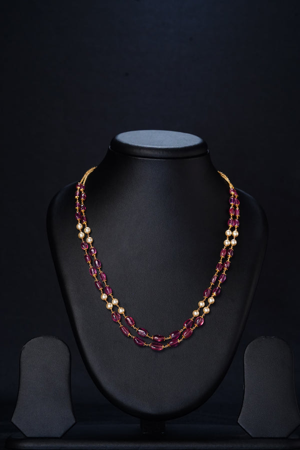 Ivika Ruby & Pearl Necklace – Double Line