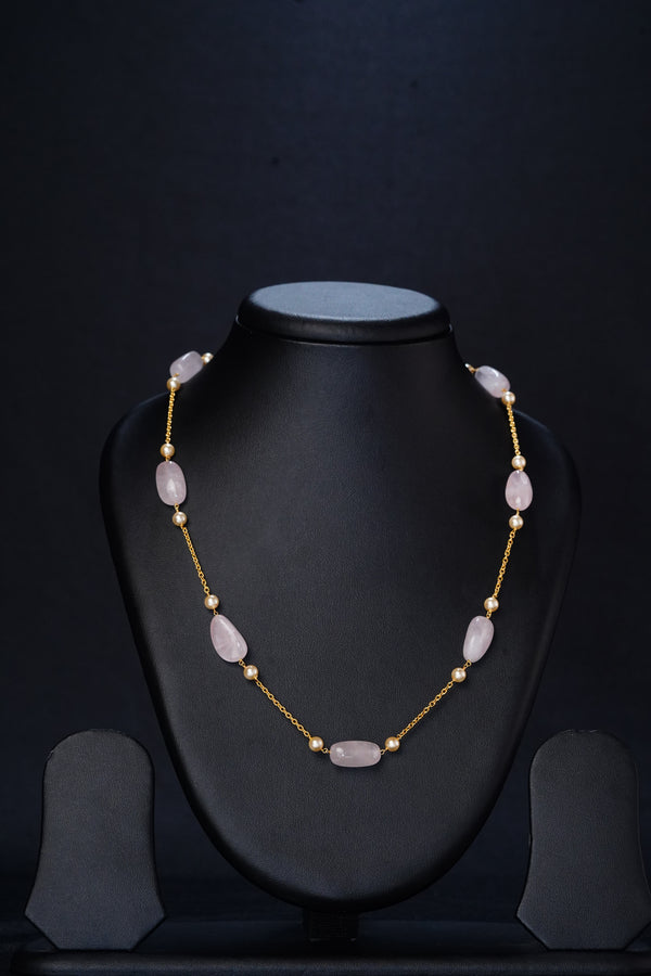 925 silver Rose Quartz & Pearl Necklace