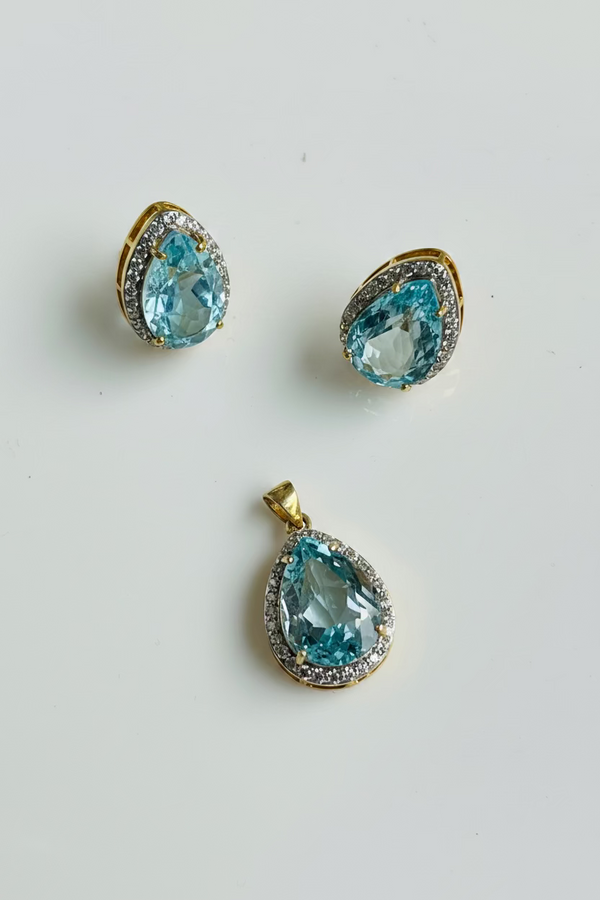 925 silver blue topaz pendant set