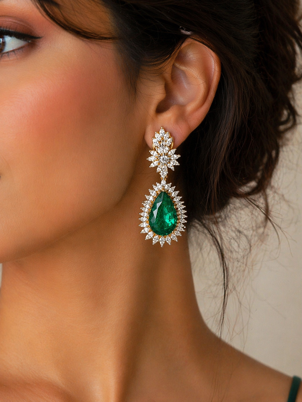 Moissanite and emerald earrings