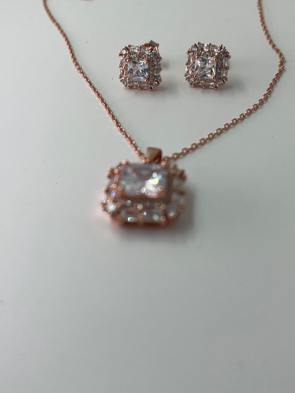 925 silver rose gold pendant with earrings
