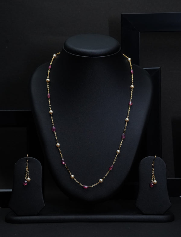 Ivika Glass-Filled Ruby & Pearl Necklace Set