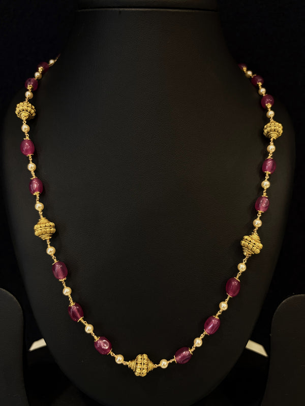 Ivika Dull dull Pink Ruby; Pearl Nakshi Necklace