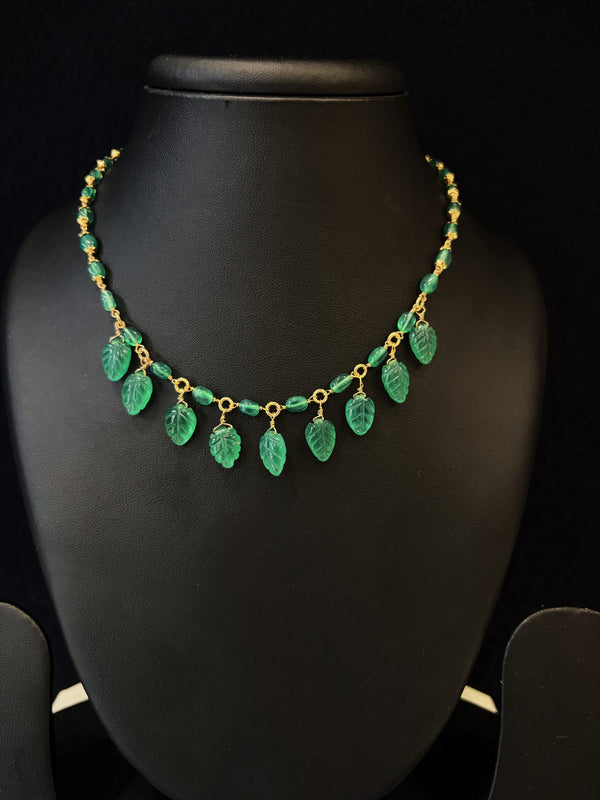 Ivika Green Onyx Emerald Leaf Necklace