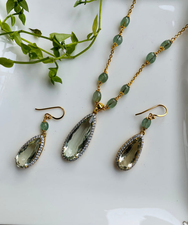 Ivika Green Amethyst Teardrop Necklace Set
