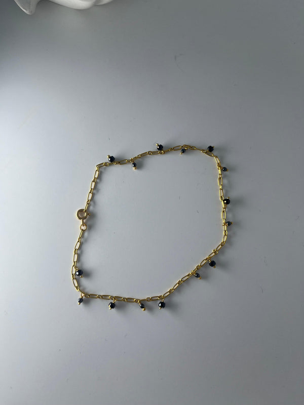 925 silver black beads anklet