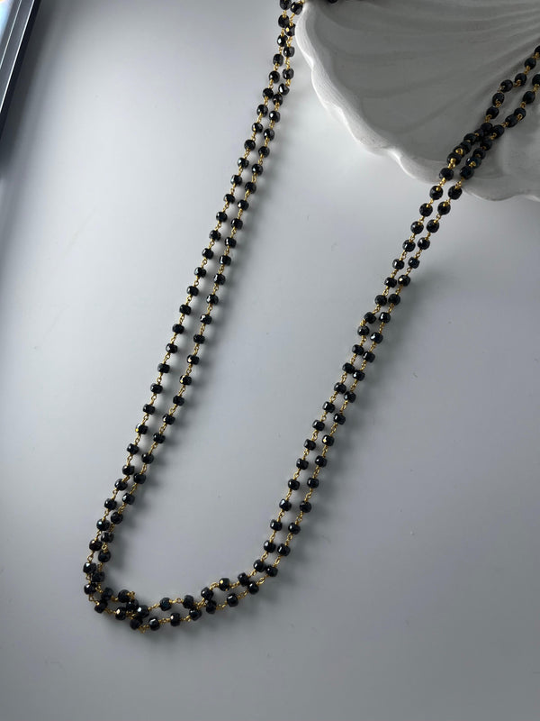 925 silver 2 lines black beads mala