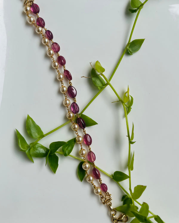 925 silver pearl and tourmaline bracelet