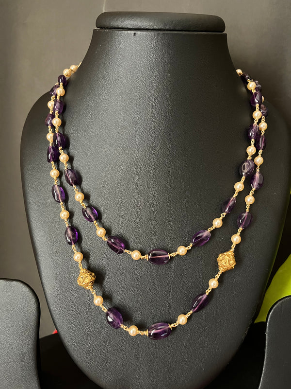 Ivika amethyst double line necklace with silver balls