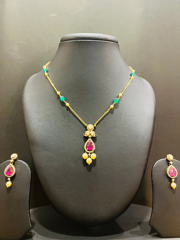 Ivika Ruby moissonite onex and pearl necklace