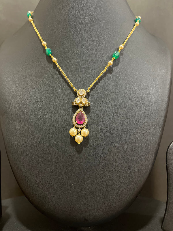 Ivika Ruby moissonite onex and pearl necklace