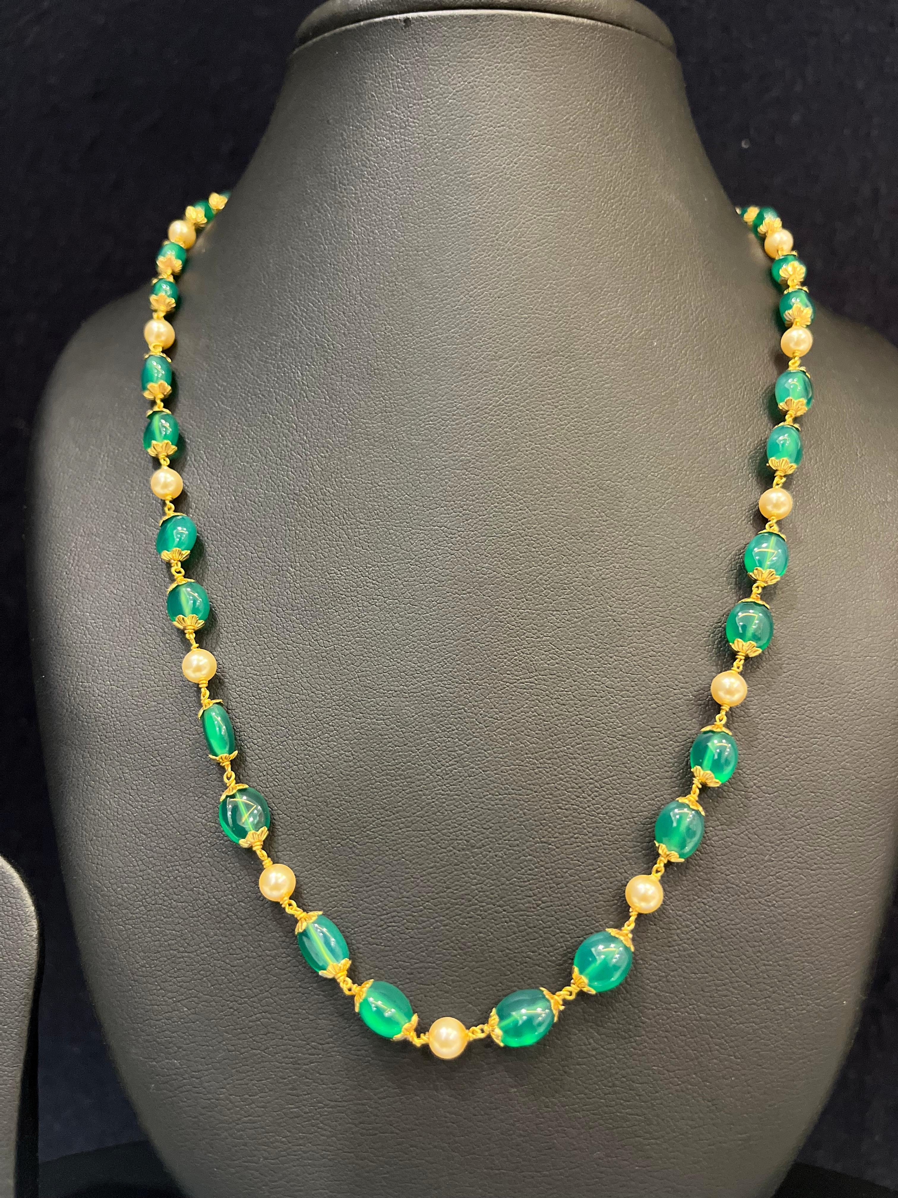 925 silver Green Onyx & Pearl Necklace – ivikajewels