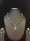 Ivika Green & Red Melon Stone Necklace With CZ Floral Earrings